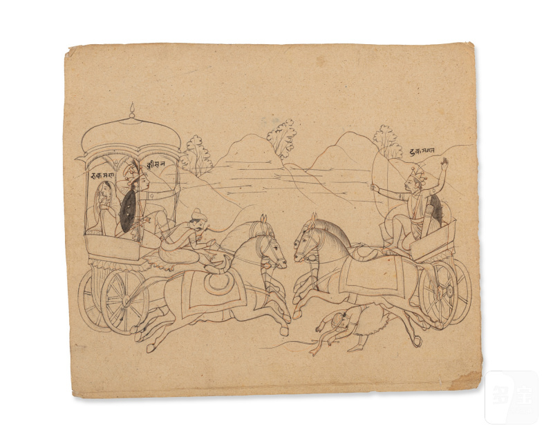 A group of nineteen drawings depicting the abduction of Rukmini by Krishna, India, Guler or Kangra, Late 18th / Early 19th century - 图9